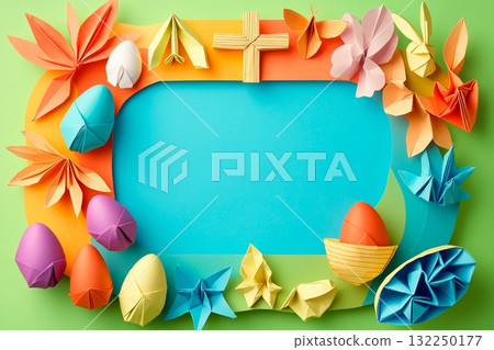 Creative origami egg postcard design for celebrating Easter holidays 132250177