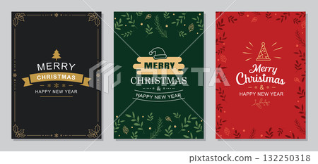Elegant vintage christmas greeting card design and invitation template. 132250318
