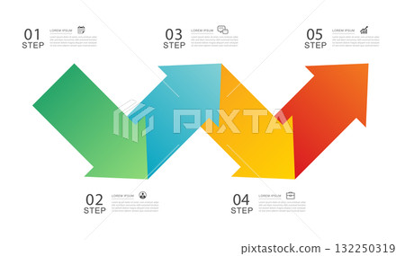 Colorful 4 arrow infographic workflow step process design template. Colorful 4 arrow infographic workflow step process design template. 132250319