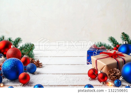 Festive gifts for Hanukkah and Christmas adorning a white tree with bright decorations 132250691