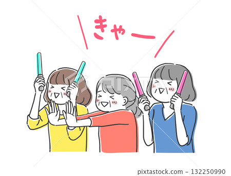 Illustration material of several senior women excited to see their favorite 132250990