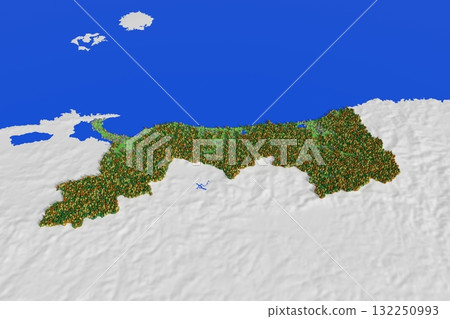 鳥取縣的可愛地圖，標示海拔、森林和住宅區 132250993