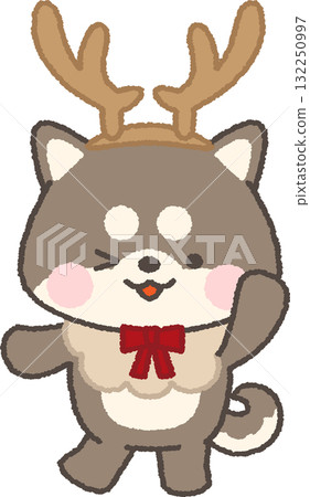A black Shiba Inu wearing a reindeer headband A black Shiba Inu wearing a reindeer headband 132250997