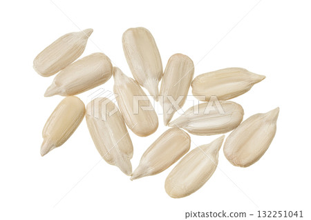 peeled sunflower seeds isolated on white background. Top view. Flat lay 132251041