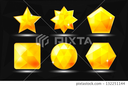 Glossy golden gem collection with geometric star and crystal shapes. Perfect for game assets, rewards icons, app UI, or premium graphic design projects 132251144