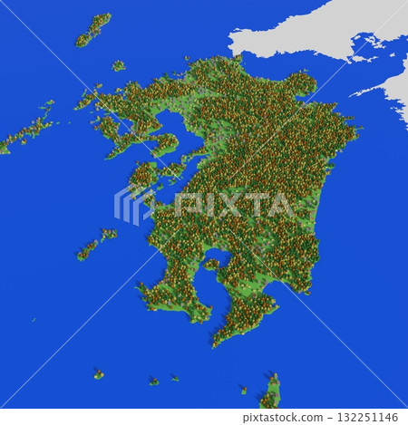 九州的可愛地圖,標示海拔、森林和住宅區 九州的可愛地圖,標示海拔、森林和住宅區 132251146