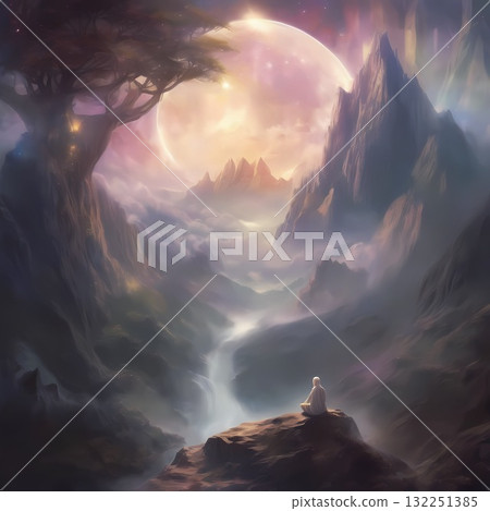 Mountain silhouette floating in a sea of clouds Mountain silhouette floating in a sea of clouds 132251385