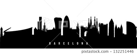 Vector silhouette illustration of Barcelona City urban skyline. Vector silhouette illustration of Barcelona City urban skyline. 132251446