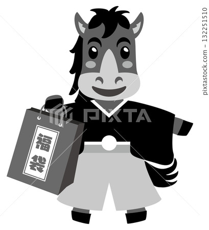 Horse Year of the Horse holding a lucky bag, monochrome Horse Year of the Horse holding a lucky bag, monochrome 132251510