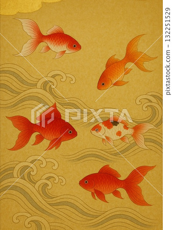 金魚在金色背景上游動 金魚在金色背景上游動 132251529