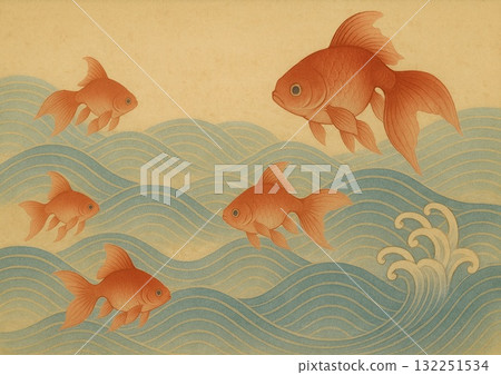 游泳金魚插畫背景 132251534
