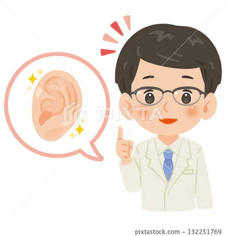 Healthy ear and male doctor in white coat upper body illustration 132251769