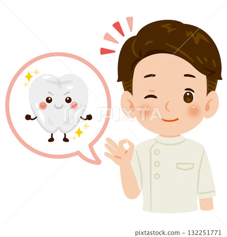 健康牙齒特徵和男醫生穿著凱西上身插圖 健康牙齒特徵和男醫生穿著凱西上身插圖 132251771