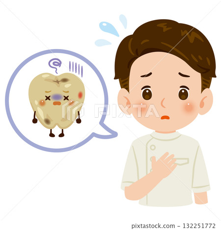 不健康的牙齒角色和一位穿著凱西上身的男醫生插圖 132251772