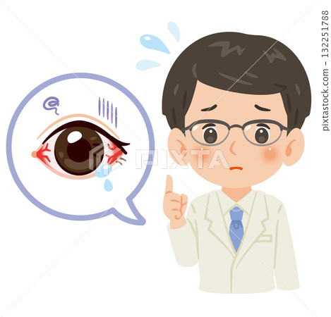 Male doctor in a white coat with unhealthy eyes, upper body illustration Male doctor in a white coat with unhealthy eyes, upper body illustration 132251788