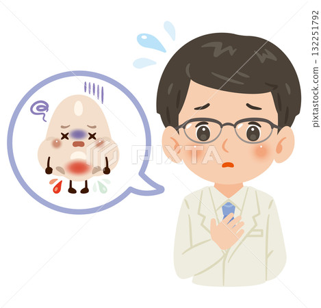 Unhealthy nose character and male doctor in white coat upper body illustration 132251792