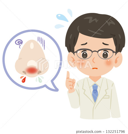 Unhealthy nose and male doctor in white coat upper body illustration Unhealthy nose and male doctor in white coat upper body illustration 132251796