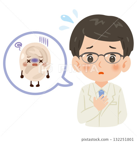 Unhealthy ear character and a male doctor in a white coat, upper body illustration 132251801