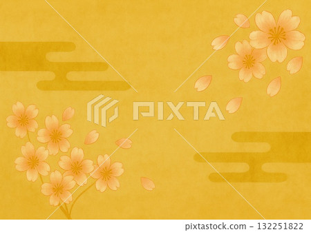 Cherry blossoms painted on golden Japanese paper 132251822