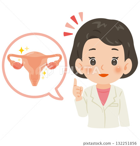 Healthy uterus and a female doctor in a white coat, upper body illustration 132251856