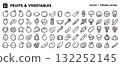 Hand-drawn icon illustration set of vegetables and fruits. Materials for food, ingredients, and agriculture. EPS version. Line thickness can be edited. 132252145