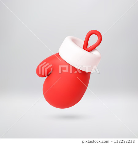 3D Red christmas mitten hanging with white cuff 3D Red christmas mitten hanging with white cuff 132252238