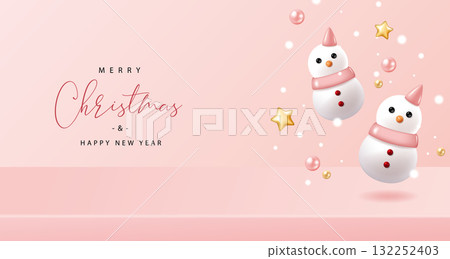 3D可愛雪人和粉紅色商品展示平台,聖誕節橫幅廣告海報宣傳單素材圖片 3D可愛雪人和粉紅色商品展示平台,聖誕節橫幅廣告海報宣傳單素材圖片 132252403