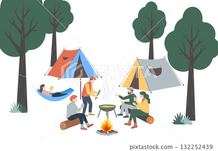 一組 5 名男女正在享受戶外活動 132252439