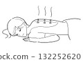 一位女士背部艾灸的黑白插圖 132252620