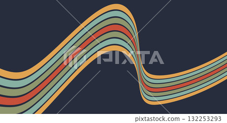 Retro rainbow line background. Groovy vintage 70s abstract graphic. Wavy flowing perspective stripe. Colored geometric vector backdrop. Minimal funky bg Retro rainbow line background. Groovy vintage 70s abstract graphic. Wavy flowing perspective stripe. Colored geometric vector backdrop. Minimal funky bg 132253293