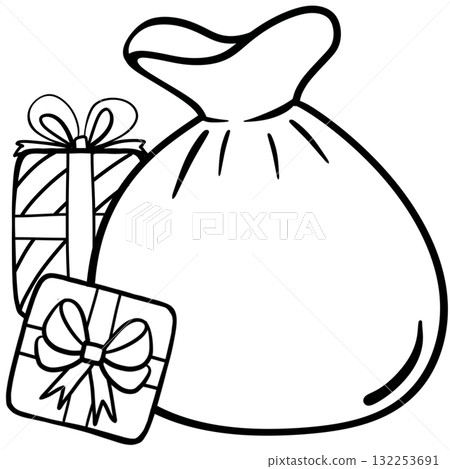 Minimalist Outline Drawing of a Christmas, Elegant Design, Cute hand drawn. Minimalist Outline Drawing of a Christmas, Elegant Design, Cute hand drawn. 132253691