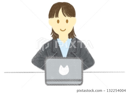 Woman sitting and using laptop, one person, bust up Woman sitting and using laptop, one person, bust up 132254004