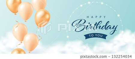 Blue sky, white clouds, powder orange color ball, birth day, lover's day, mother's day, women's day, festival, sect, commemorative day wide announcement sea report message board material sheet 132254034