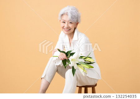 Senior woman portrait of a gray-haired woman 132254035