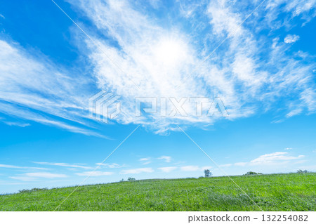 Blue sky and clouds and prairie Blue sky and clouds and prairie 132254082