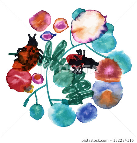 Ladybug - Child's drawing (hand-drawn illustration, kindergarten) 132254116