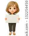 3D chibi woman in a business suit holding a board 132254450
