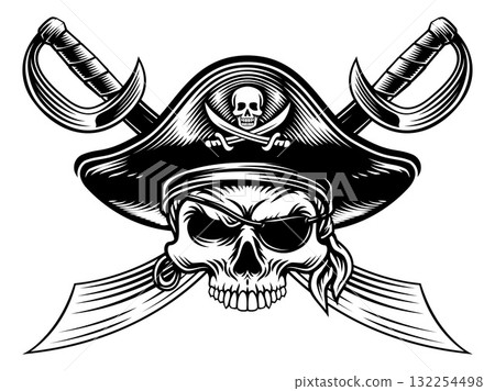 Skull Pirate Crossbones Cross Cutlass Swords 132254498