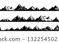 Mountain vector silhouettes borders set. Collection of bold black and white peaks friezes. Ideal for frames, outdoor adventure branding 132254502