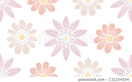 Vector seamless pattern with large delicate pastel flowers in soft beige, peach, and lavender tones. Modern and elegant design Vector seamless pattern with large delicate pastel flowers in soft beige, peach, and lavender tones. Modern and elegant design 132254504
