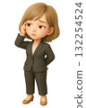 3D chibi woman in a business suit deep in thought 132254524