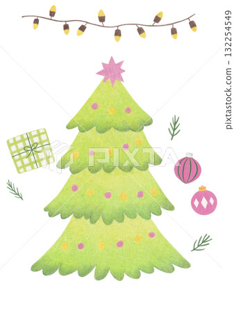 Colored pencil illustrations of Christmas elements. Colored pencil illustrations of Christmas elements. 132254549