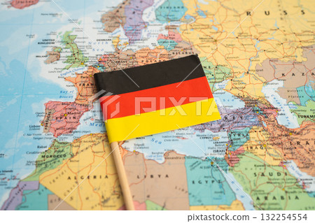 Bangkok, Thailand July 13, 2025 Germany flag on world map. 132254554