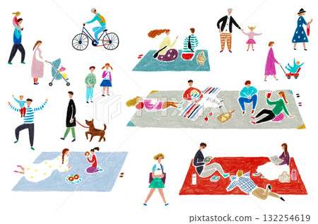 手繪插圖:人們在公園休息 手繪插圖:人們在公園休息 132254619