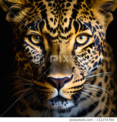 Close up portrait of a leopard with piercing eyes and spotted coat 132254760