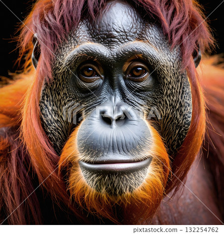 Orangutan with reddish hair and thoughtful expressive brown eyes 132254762