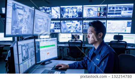 工程師在控制室監控多個監視器 132254780