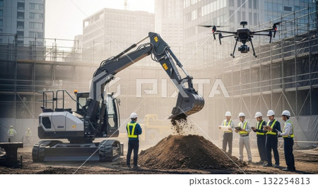 無人機與重型建築機械協同作業的智慧施工現場 132254813