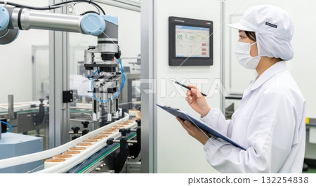 Robots performing packaging work in food factories 132254838