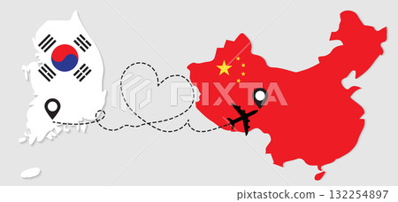 Airplane travel from South Korea to China 132254897